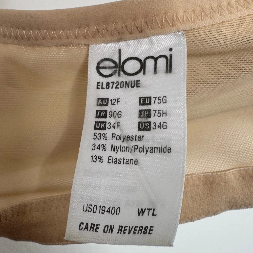 Elomi Bra 34G Bijou Full Figure Underwire Molded Cup EL8720